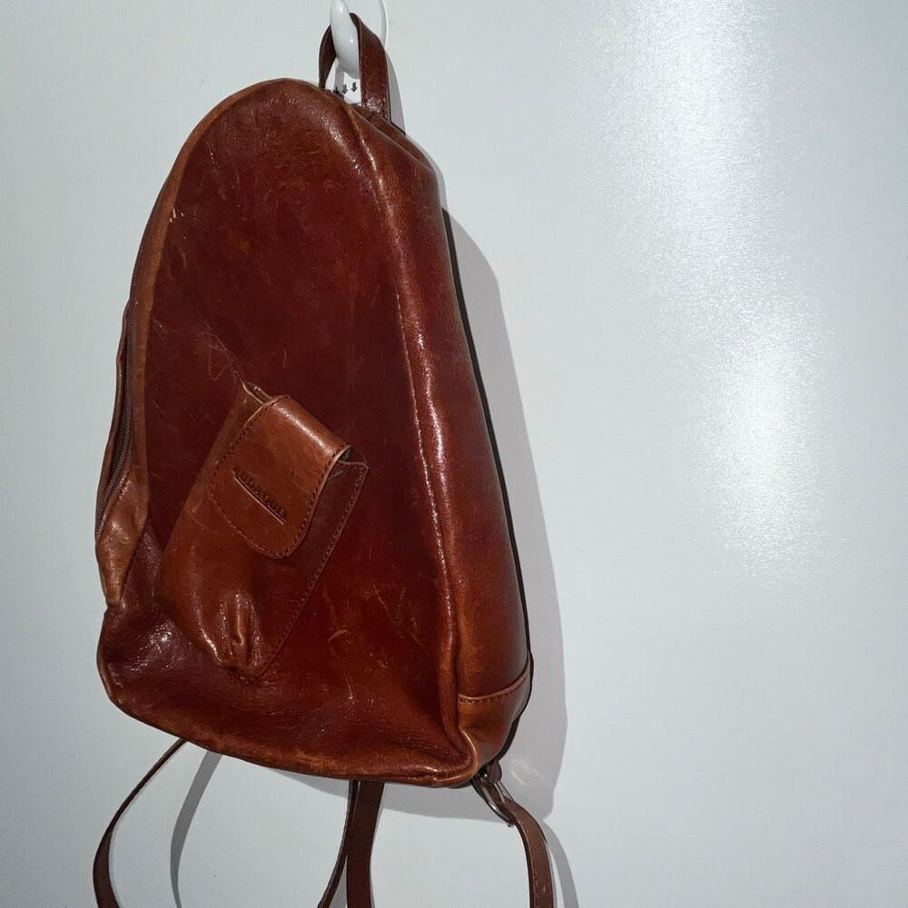 Vintage Bolsos Gomez Women's Brown Leather Pocket Side Zip Mini Backpack Bag - Picture 5 of 12